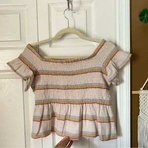 NWT American Eagle Rainbow Stripe Ruched Off the shoulder Top / Size M